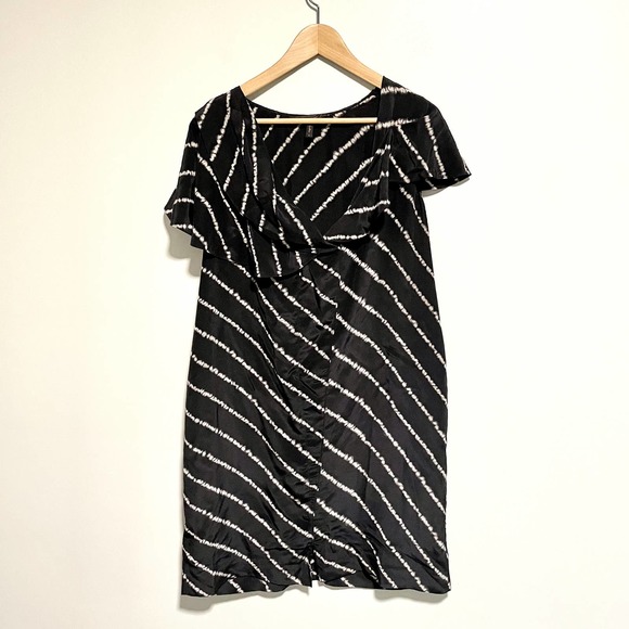 BCBGMaxAzria Black White Silk Dress Size Medium 100% Silk Work Wedding Guest - Picture 6 of 8